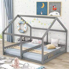 Lits plateformes de maison en bois Whisen Morden Design de taille double avec 2 lits partagés