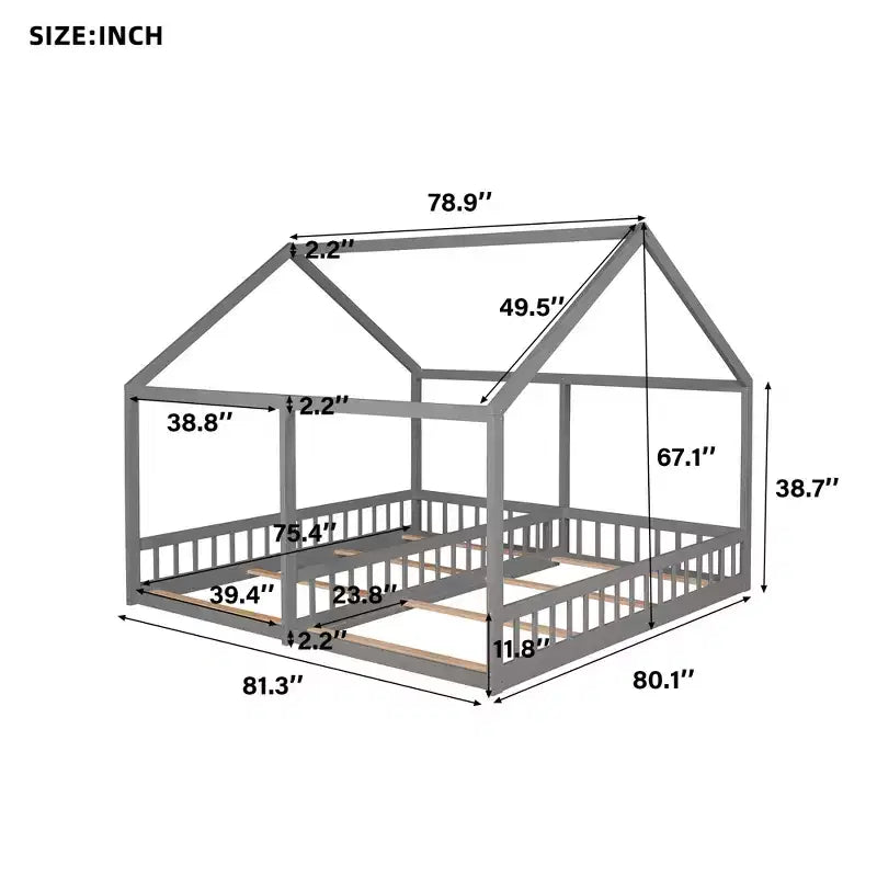 Lits plateformes de maison en bois Whisen Morden Design de taille double avec 2 lits partagés