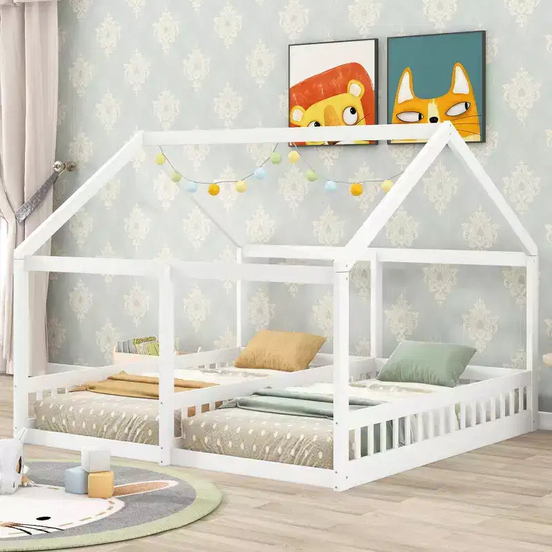 Lits plateformes de maison en bois Whisen Morden Design de taille double avec 2 lits partagés