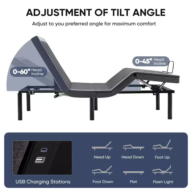 Cadre de lit motorisé ergonomique JIONJOY avec télécommande sans fil – Inclinaison indépendante de la tête/des pieds, moteur silencieux, idéal pour se détendre, travailler, lire et regarder la télévision