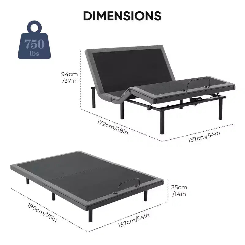 Cadre de lit motorisé ergonomique JIONJOY avec télécommande sans fil – Inclinaison indépendante de la tête/des pieds, moteur silencieux, idéal pour se détendre, travailler, lire et regarder la télévision