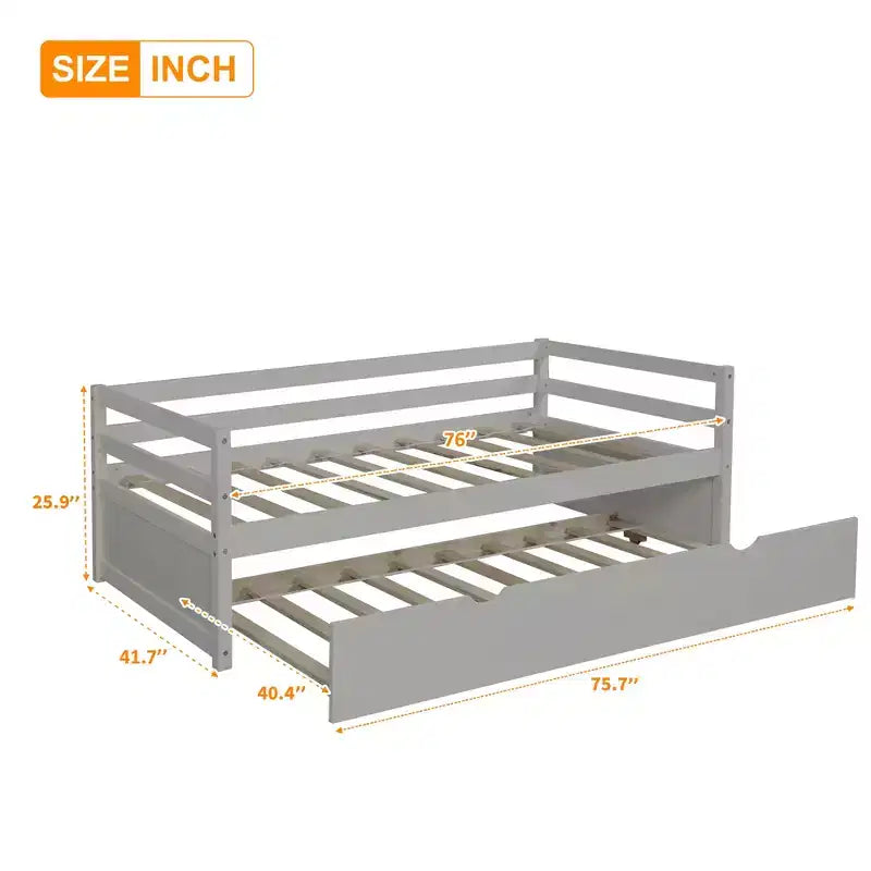 Lit de repos double en bois Whisen Modern Design avec lit gigogne, construction robuste
