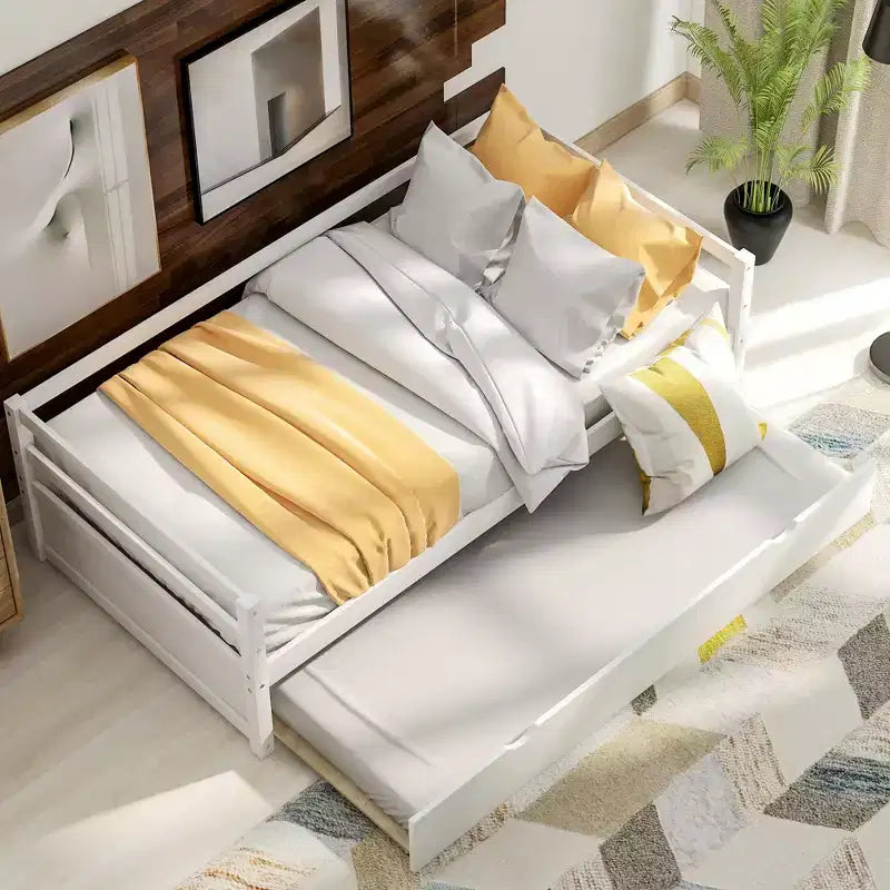 Lit de repos double en bois Whisen Modern Design avec lit gigogne, construction robuste