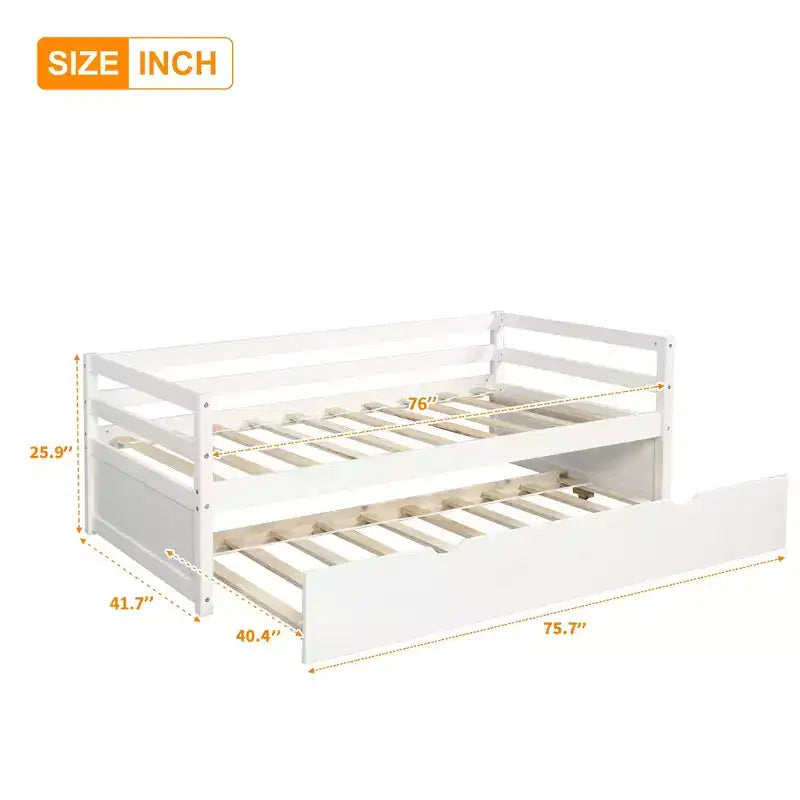 Lit de repos double en bois Whisen Modern Design avec lit gigogne, construction robuste