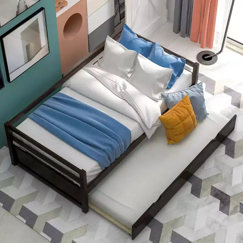Lit de repos double en bois Whisen Modern Design avec lit gigogne, construction robuste