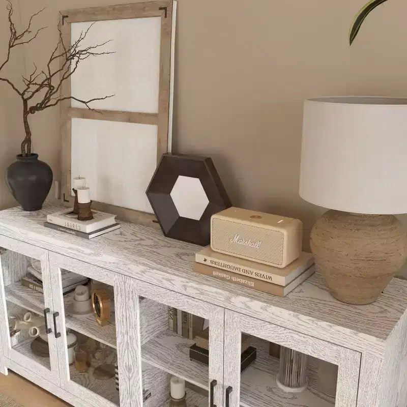 Famapy Meuble d'appoint blanc sophistiqué Meuble de rangement : Rangement élégant avec finition grain de bois riche