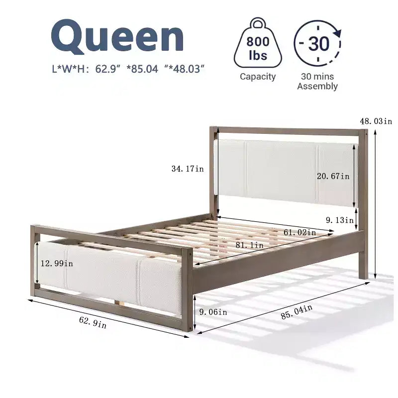 Cadre de lit plateforme Queen/King Size avec tête de lit en tissu bouclé ivoire, gris-Christopher Knight Home