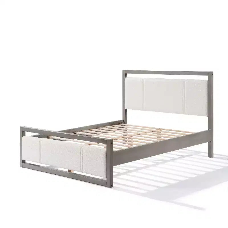Cadre de lit plateforme Queen/King Size avec tête de lit en tissu bouclé ivoire, gris-Christopher Knight Home