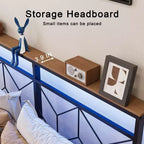 Cadre de lit flottant Hausource avec tête de lit de rangement LED, station de recharge, aucun sommier tapissier requis