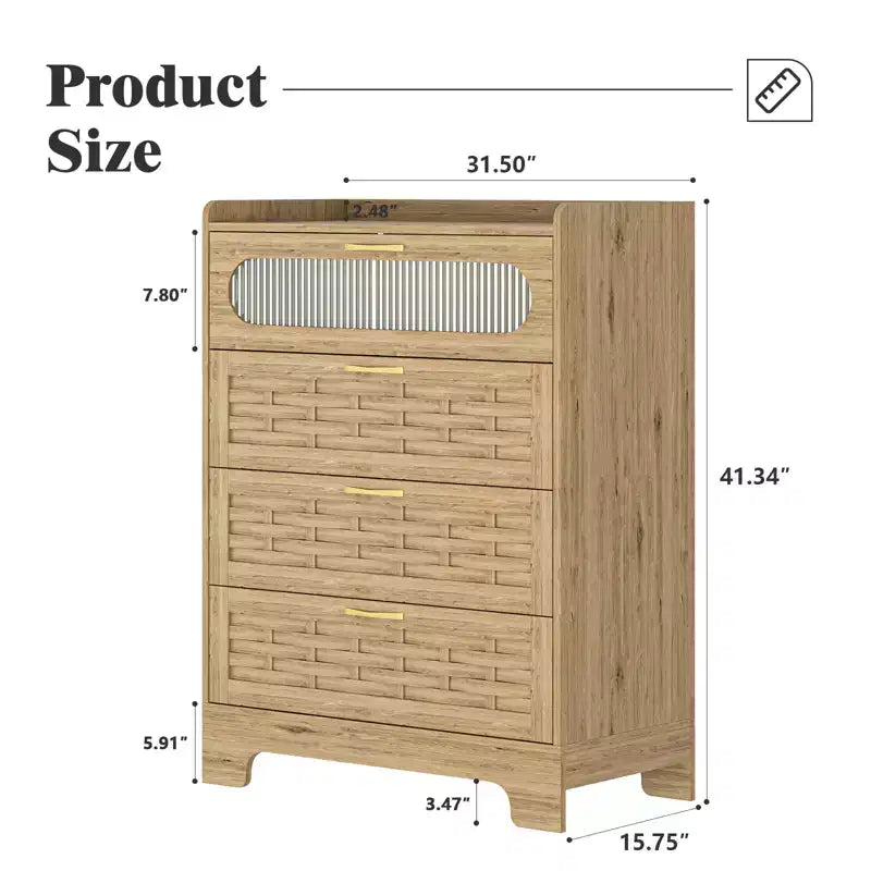 Commode verticale GDFStudio Katherine Farmhouse 41.34 H en bois avec quatre tiroirs et poignées dorées