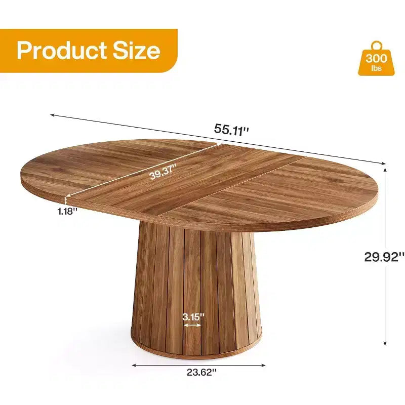 Table à manger ovale Lantine de 140 cm en bois avec plateau en bois et base cylindrique