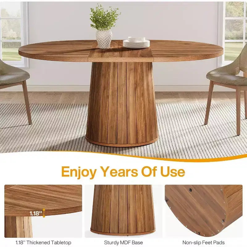 Table à manger ovale Lantine de 140 cm en bois avec plateau en bois et base cylindrique