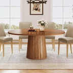 Table à manger ovale Lantine de 140 cm en bois avec plateau en bois et base cylindrique