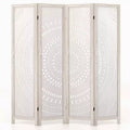 Costway 66 Boho 4-Panel Room Divider with Carved Pattern & Solid Wood Frame 360 Hinges