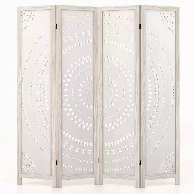 Costway 66 Boho 4-Panel Room Divider with Carved Pattern & Solid Wood Frame 360 Hinges