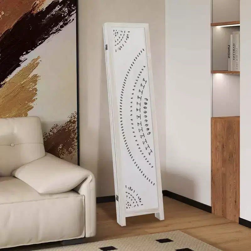Costway Paravent 4 Panneaux Bohème 66" avec Motif Sculpté et Cadre en Bois Massif Charnières à 360°