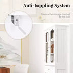 Meuble de salle de bain Costway de 160 cm de haut avec portes en verre trempé, étagères réglables, grand tiroir blanc/noir