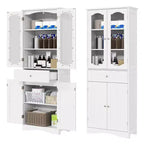 Meuble de salle de bain Costway de 160 cm de haut avec portes en verre trempé, étagères réglables, grand tiroir blanc/noir