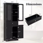 Meuble de salle de bain Costway de 160 cm de haut avec portes en verre trempé, étagères réglables, grand tiroir blanc/noir