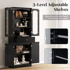 Meuble de salle de bain Costway de 160 cm de haut avec portes en verre trempé, étagères réglables, grand tiroir blanc/noir