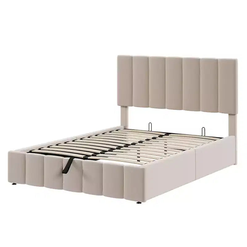 Lit plateforme capitonné Whisen de style moderne avec système de rangement hydraulique