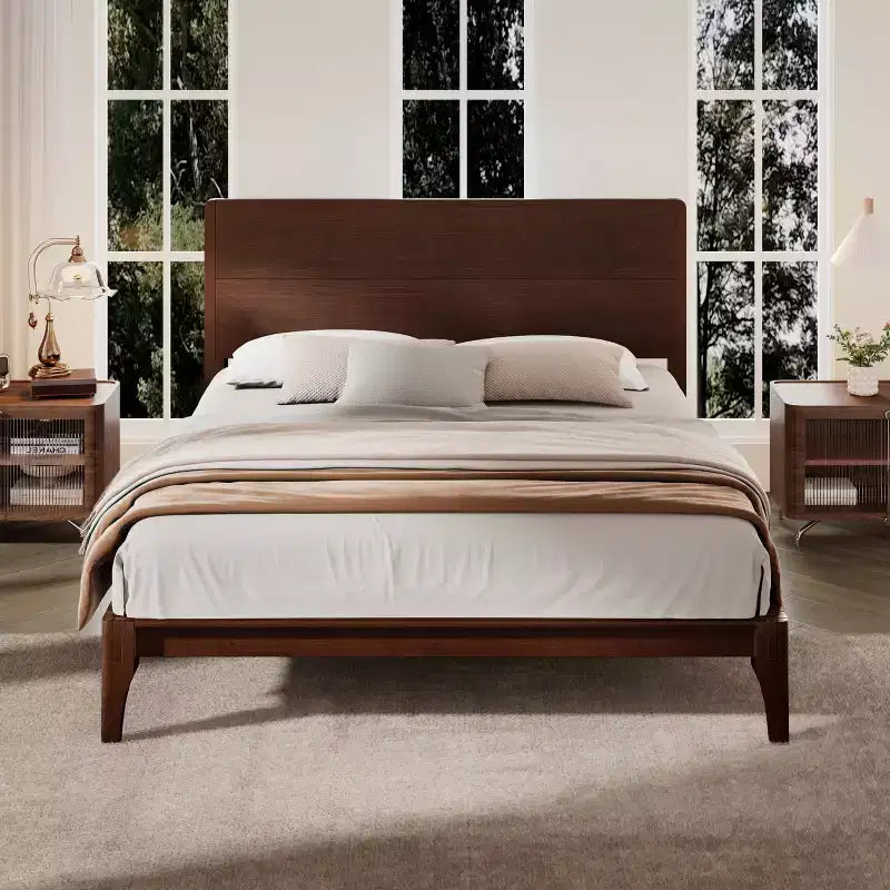 Cadre de lit plateforme en bambou pour lit double/grand lit/très grand lit avec lattes de support en bois, style moderne du milieu du siècle - ModernLuxe