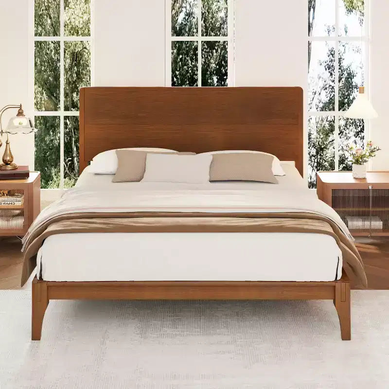 Cadre de lit plateforme en bambou pour lit double/grand lit/très grand lit avec lattes de support en bois, style moderne du milieu du siècle - ModernLuxe