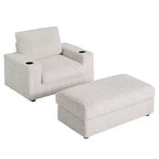 Chauffeuse surdimensionnée en fausse fourrure de lapin Whisen avec pouf de rangement et accoudoirs, canapé-lit rembourré avec porte-gobelets