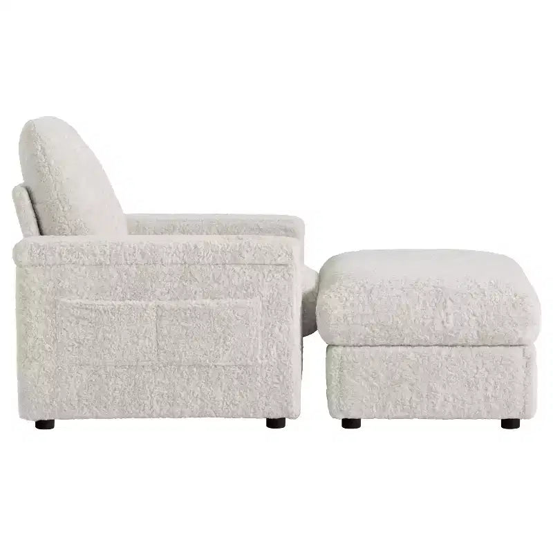 Chauffeuse surdimensionnée en fausse fourrure de lapin Whisen avec pouf de rangement et accoudoirs, canapé-lit rembourré avec porte-gobelets