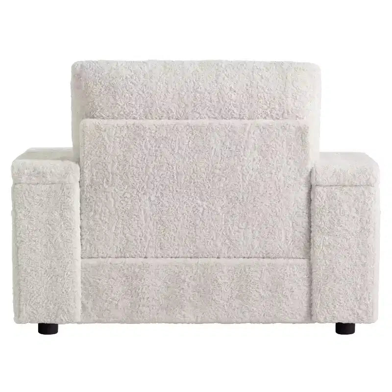 Chauffeuse surdimensionnée en fausse fourrure de lapin Whisen avec pouf de rangement et accoudoirs, canapé-lit rembourré avec porte-gobelets