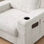 Chauffeuse surdimensionnée en fausse fourrure de lapin Whisen avec pouf de rangement et accoudoirs, canapé-lit rembourré avec porte-gobelets