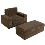 Chauffeuse surdimensionnée en fausse fourrure de lapin Whisen avec pouf de rangement et accoudoirs, canapé-lit rembourré avec porte-gobelets
