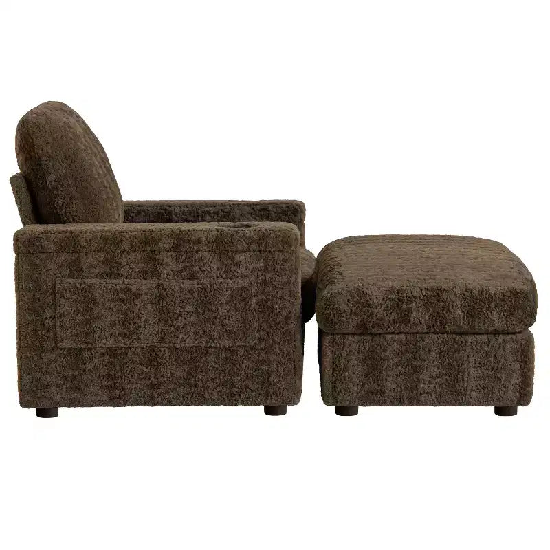 Chauffeuse surdimensionnée en fausse fourrure de lapin Whisen avec pouf de rangement et accoudoirs, canapé-lit rembourré avec porte-gobelets