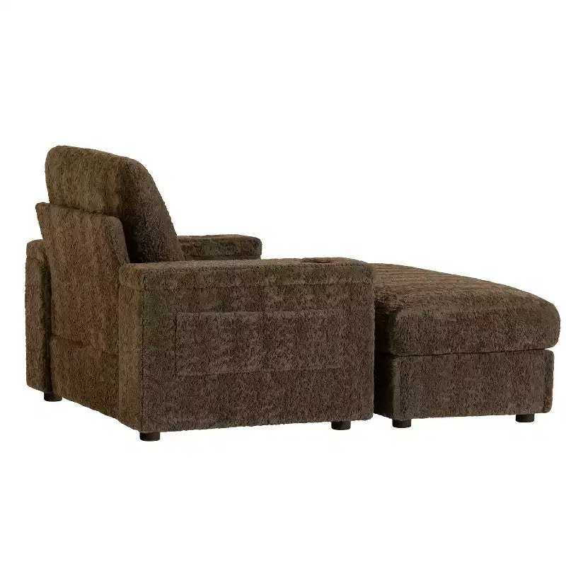 Chauffeuse surdimensionnée en fausse fourrure de lapin Whisen avec pouf de rangement et accoudoirs, canapé-lit rembourré avec porte-gobelets