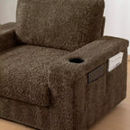 Chauffeuse surdimensionnée en fausse fourrure de lapin Whisen avec pouf de rangement et accoudoirs, canapé-lit rembourré avec porte-gobelets