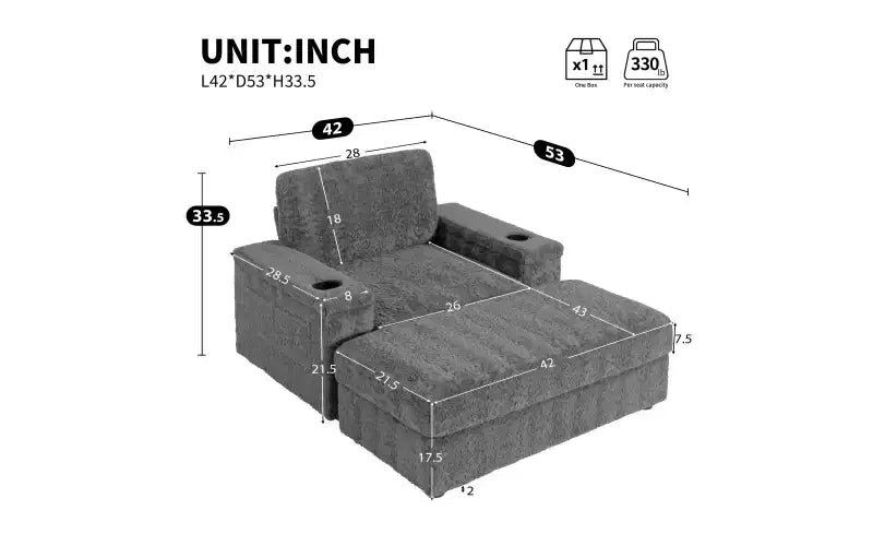 Chauffeuse surdimensionnée en fausse fourrure de lapin Whisen avec pouf de rangement et accoudoirs, canapé-lit rembourré avec porte-gobelets