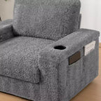 Chauffeuse surdimensionnée en fausse fourrure de lapin Whisen avec pouf de rangement et accoudoirs, canapé-lit rembourré avec porte-gobelets