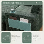 Chauffeuse surdimensionnée en fausse fourrure de lapin Whisen avec pouf de rangement et accoudoirs, canapé-lit rembourré avec porte-gobelets