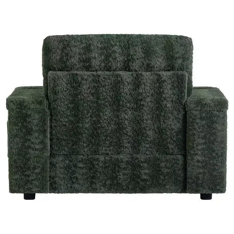 Chauffeuse surdimensionnée en fausse fourrure de lapin Whisen avec pouf de rangement et accoudoirs, canapé-lit rembourré avec porte-gobelets