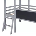 Lit superposé mi-hauteur Whisen 78.9L x 72.7W avec échelle et toboggan, avec tableau noir et bande lumineuse sur le toit