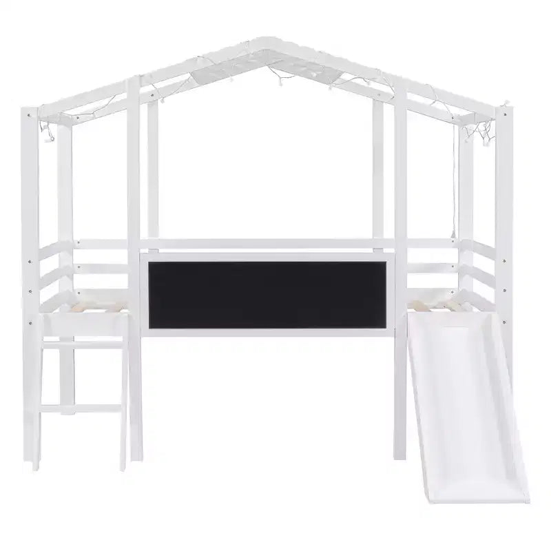 Lit superposé mi-hauteur Whisen 78.9L x 72.7W avec échelle et toboggan, avec tableau noir et bande lumineuse sur le toit
