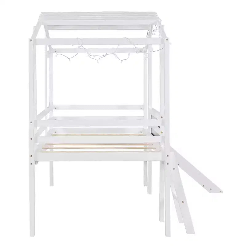 Lit superposé mi-hauteur Whisen 78.9L x 72.7W avec échelle et toboggan, avec tableau noir et bande lumineuse sur le toit