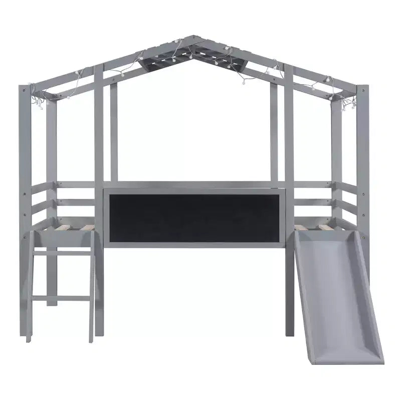 Lit superposé mi-hauteur Whisen 78.9L x 72.7W avec échelle et toboggan, avec tableau noir et bande lumineuse sur le toit