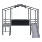 Lit superposé mi-hauteur Whisen 78.9L x 72.7W avec échelle et toboggan, avec tableau noir et bande lumineuse sur le toit