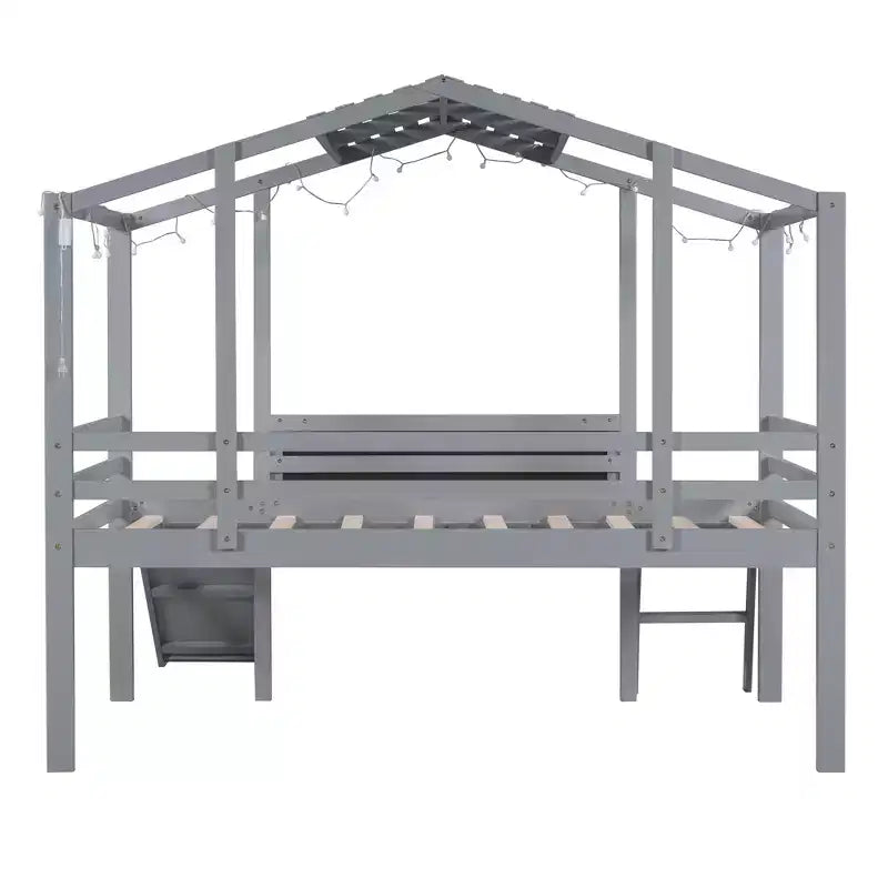 Lit superposé mi-hauteur Whisen 78.9L x 72.7W avec échelle et toboggan, avec tableau noir et bande lumineuse sur le toit