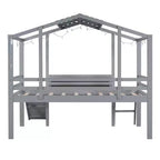 Lit superposé mi-hauteur Whisen 78.9L x 72.7W avec échelle et toboggan, avec tableau noir et bande lumineuse sur le toit