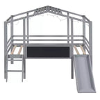 Lit superposé mi-hauteur Whisen 78.9L x 72.7W avec échelle et toboggan, avec tableau noir et bande lumineuse sur le toit