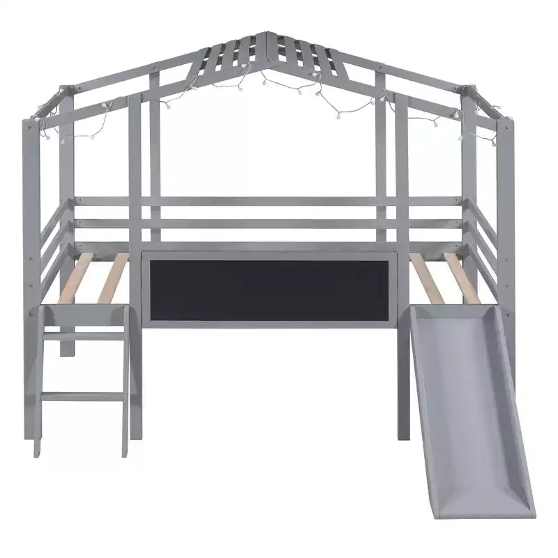 Lit superposé mi-hauteur Whisen 78.9L x 72.7W avec échelle et toboggan, avec tableau noir et bande lumineuse sur le toit
