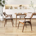Costway Lot de 2 chaises de salle à manger en cuir PU avec assise et dossier rembourrés, accoudoirs, cadre en bois de caoutchouc Noir/Marron