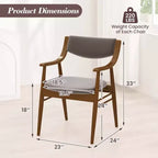 Costway Lot de 2 chaises de salle à manger en cuir PU avec assise et dossier rembourrés, accoudoirs, cadre en bois de caoutchouc Noir/Marron